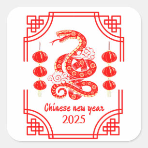 Chinesisches Neujahr 2025 Die Snake Lantern Ecken Quadratischer Aufkleber