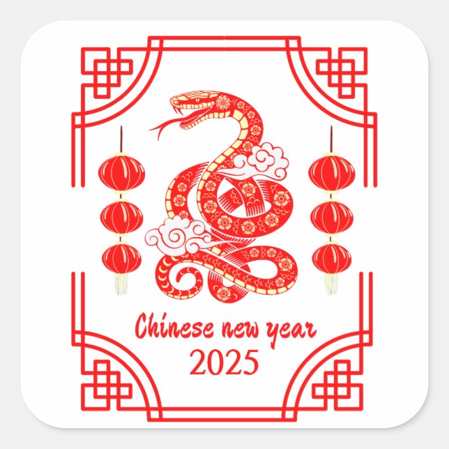 Chinesisches Neujahr 2025 Die Snake Lantern Ecken Quadratischer Aufkleber (Vorderseite)