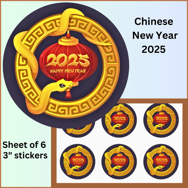 Chinesisches Neujahr 2025 Goldschlange auf schwarz Runder Aufkleber (Von Creator hochgeladen)