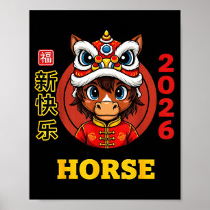 Chinesisches Neujahr 2026 Jahr das Pferd Retro ele Poster