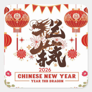Chinesisches Neujahr 2026 Jahr des Drachen Quadratischer Aufkleber