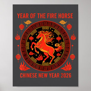 Chinesisches Neujahr 2026 Jahr des Feuerpferds Poster
