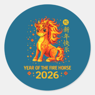 Chinesisches Neujahr 2026 Jahr des Feuerpferds Runder Aufkleber