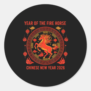 Chinesisches Neujahr 2026 Jahr des Feuerpferds Runder Aufkleber
