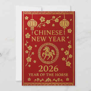 Chinesisches Neujahr 2026 - Jahr des Pferdes Feiertagskarte