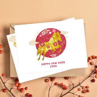 Chinesisches Neujahr 2026 Jahr des Pferdes Feiertagskarte