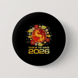 Chinesisches Neujahr 2026 Jahr des Pferdes Frohes Button