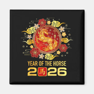 Chinesisches Neujahr 2026 Jahr des Pferdes Frohes  Magnet
