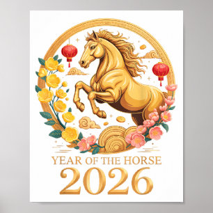 Chinesisches Neujahr 2026 Jahr des Pferdes Frohes Poster