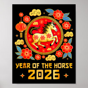 Chinesisches Neujahr 2026 Jahr des Pferdes Frohes Poster