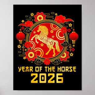 Chinesisches Neujahr 2026 Jahr des Pferdes Frohes Poster