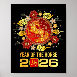 Chinesisches Neujahr 2026 Jahr des Pferdes Frohes  Poster