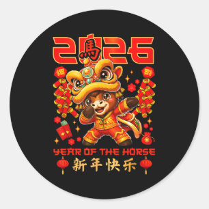 Chinesisches Neujahr 2026 Jahr des Pferdes Frohes  Runder Aufkleber