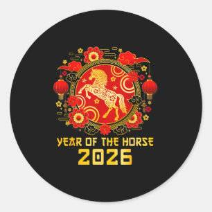 Chinesisches Neujahr 2026 Jahr des Pferdes Frohes Runder Aufkleber