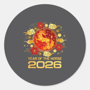 Chinesisches Neujahr 2026 Jahr des Pferdes Lunar N Runder Aufkleber