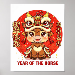 Chinesisches Neujahr 2026 Jahr des Pferdes Lustige Poster