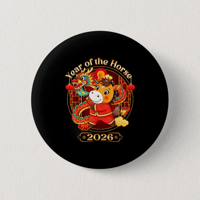 Chinesisches Neujahr 2026 Kleidung Jungen Mädchen  Button (Vorderseite)
