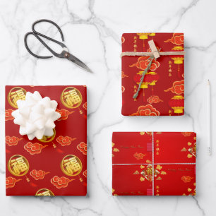 Chinesisches Neujahr 2026 mit Fu-Ideogramm 3WpS2 Geschenkpapier Set