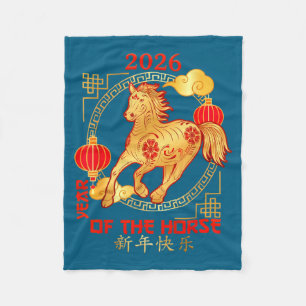 Chinesisches Neujahr 2026 Neujahr des Pferdes  Fleecedecke