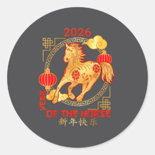 Chinesisches Neujahr 2026 Neujahr des Pferdes Runder Aufkleber