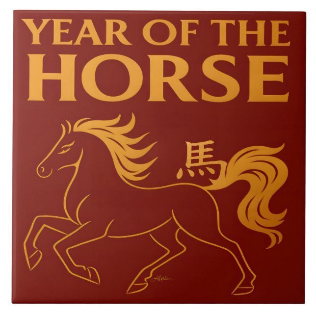 Chinesisches Neujahr 2026 Pferd im Zodiak Fliese (Vorderseite)