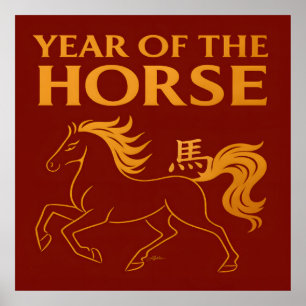 Chinesisches Neujahr 2026 Pferd im Zodiak Poster