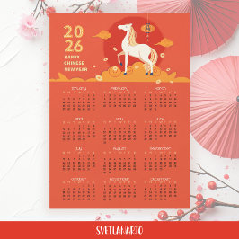 Chinesisches Neujahr 2026 Pferd-Kalender Magnetkar Magnetkarte