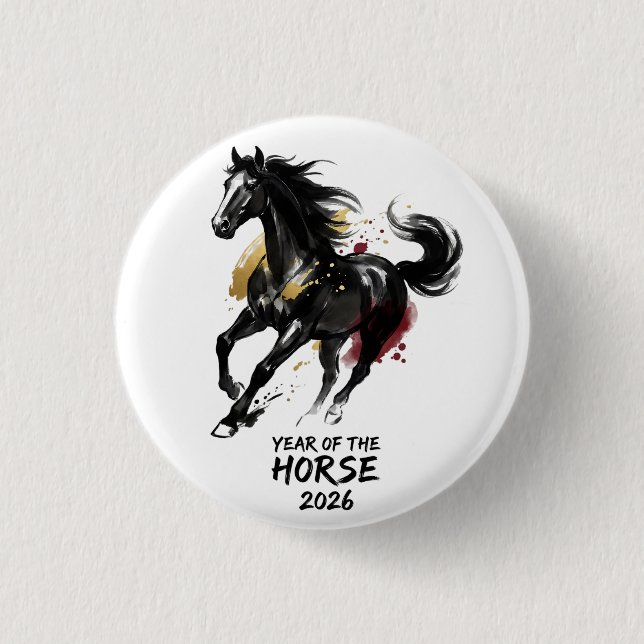Chinesisches Neujahr 2026 Pferd Kunst Button (Vorderseite)