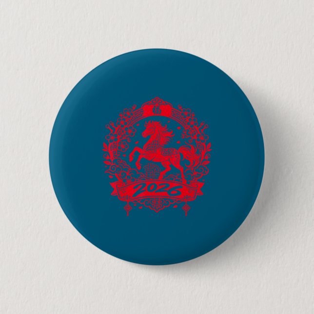 Chinesisches Neujahr 2026 Pferd Kunstwerk Button (Vorderseite)