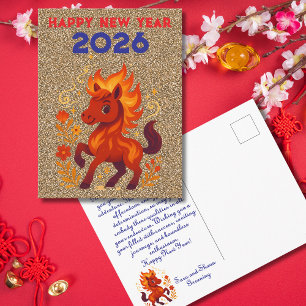 Chinesisches Neujahr 2026 Pferd Mondfeier Feiertagspostkarte