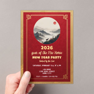 Chinesisches Neujahr 2026 Pferd Neujahrsfeier Acryleinladungen