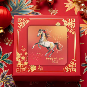 Chinesisches Neujahr 2026 Pferd Neujahrsfeier Quadratischer Aufkleber