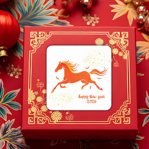 Chinesisches Neujahr 2026 Pferd Neujahrsfeier Quadratischer Aufkleber