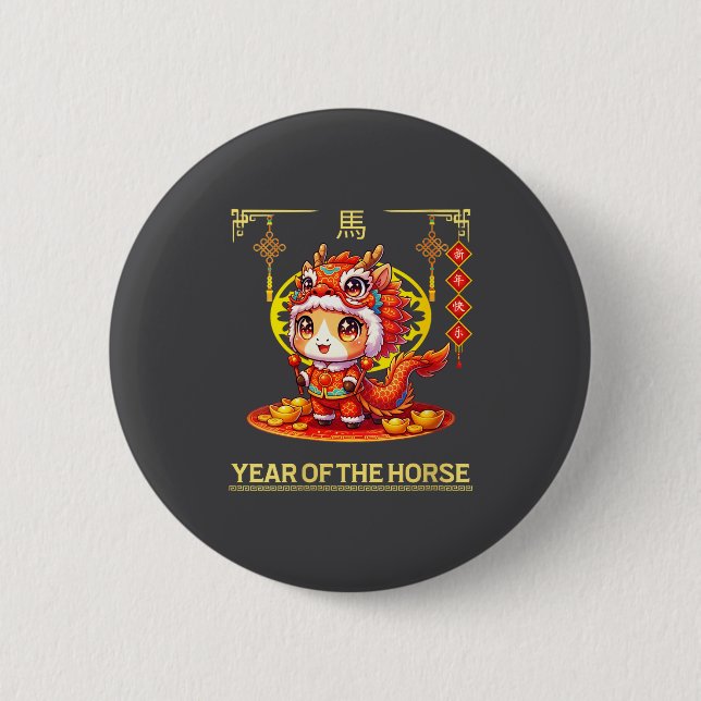 Chinesisches Neujahr 2026 Zodiak Jahr des Pferdes  Button (Vorderseite)