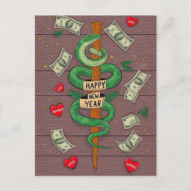 Chinesisches Neujahr der Holzschlange 2025 Postkar Postkarte (Vorderseite)