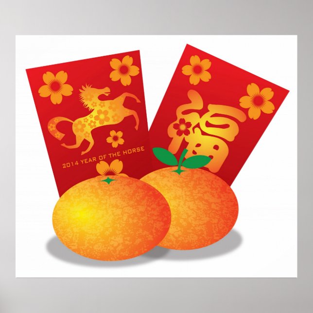 Chinesisches Neujahr der Horse Mandarin Orange Poster (Vorne)