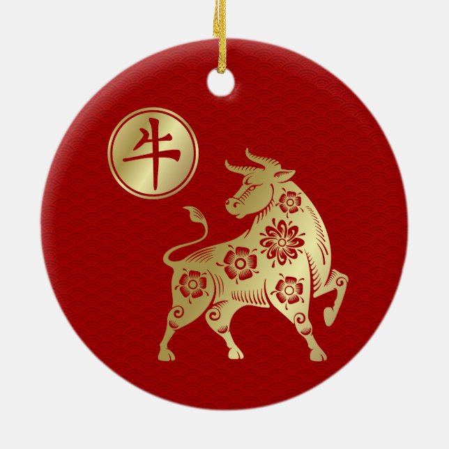 Chinesisches Neujahr der Ox-Keramik 2021 Keramik Ornament (Hinten)