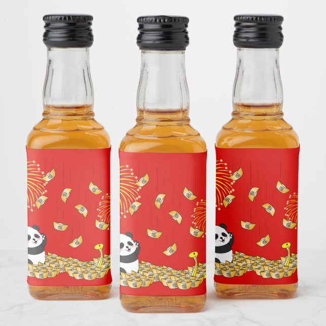 Chinesisches Neujahr der Schlange 2025 Panda Alkoholflaschenetikett (Flaschen)