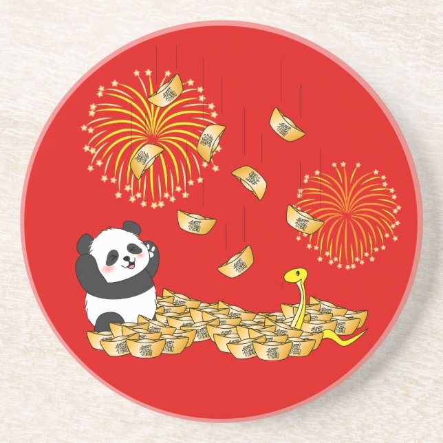 Chinesisches Neujahr der Schlange 2025 Panda Getränkeuntersetzer (Vorne)