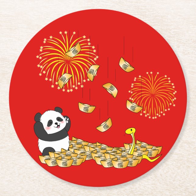 Chinesisches Neujahr der Schlange 2025 Panda Runder Pappuntersetzer (Vorderseite)