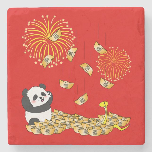 Chinesisches Neujahr der Schlange 2025 Panda Steinuntersetzer (Vorderseite)
