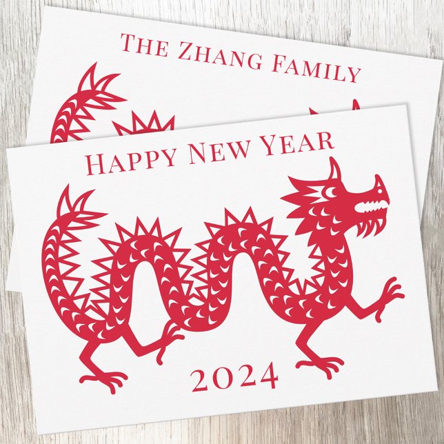 Chinesisches Neujahr des Drachen 2024 Feiertagskarte (Chinese New Year 2024 Year of the Dragon personalized greeting cards or digital download)