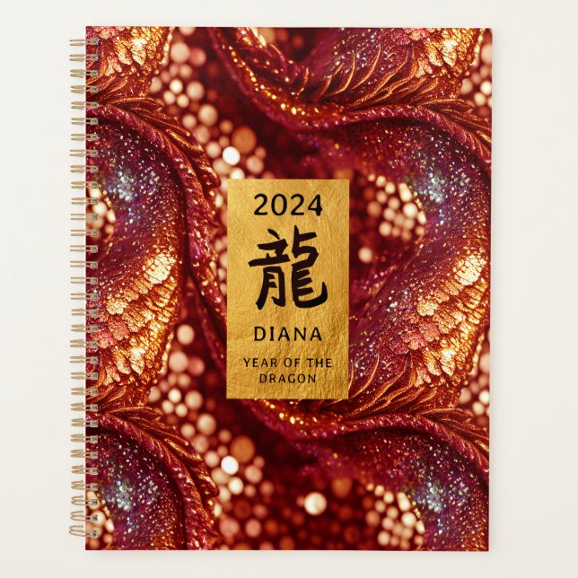 Chinesisches Neujahr des Dragon Red & Gold Planner Planer (Vorderseite)