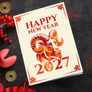 Chinesisches Neujahr des Feuerziegen 2027 Karte