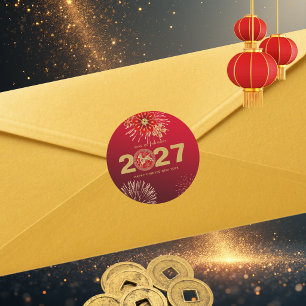 Chinesisches Neujahr des Goldenen Ziege Rot Runder Aufkleber