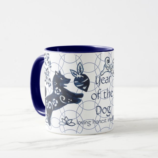 Chinesisches Neujahr des Hundes Blue Zodiac Artist Tasse (Vorderseite Links)