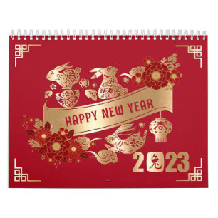 Chinesisches Neujahr des Kaninchens 2023 Red Gold  Kalender