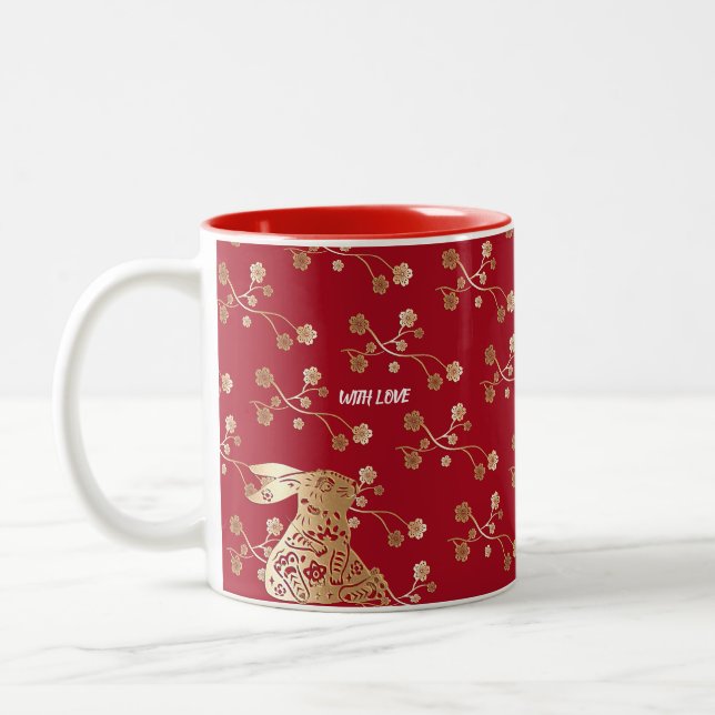 Chinesisches Neujahr des Kaninchens 2023 Red Gold  Zweifarbige Tasse (Links)