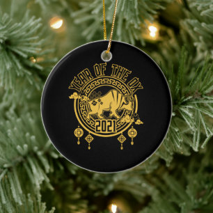 Chinesisches Neujahr des Ochs 2021 Keramik Ornament