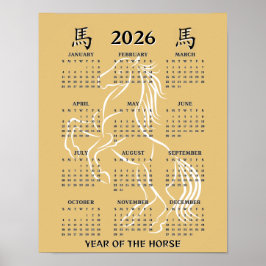 Chinesisches Neujahr des Pferdes 2026 Kalender Poster